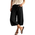 thumbnail image 1 of Josdec Women's Plus Size Casual Cropped Pants Wide Leg Barrel Elastic Drawstring High Waist Capri Trousers with Pockets for Summer Spring Fall, 1 of 9