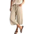 thumbnail image 1 of Josdec Women's Plus Size Casual Cropped Pants Wide Leg Barrel Elastic Drawstring High Waist Capri Trousers with Pockets for Summer Spring Fall, 1 of 9