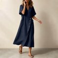 thumbnail image 1 of Josdec Women's Wrap V-Neck Short Sleeve Linen Maxi Dress Button Detail with Side Pocket Solid Color Casual for Beach Vacation Wear S-XXL, 1 of 9