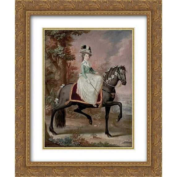 Jose Campeche 2x Matted 20x24 Gold Ornate Framed Art Print 'Dama a Caballo'