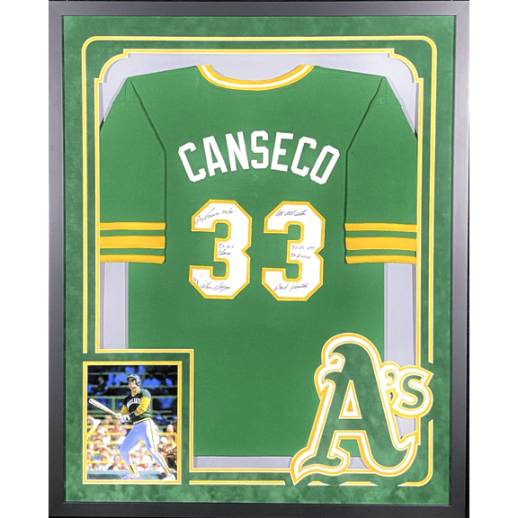 Jose Canseco Signed Autographed Framed Green 7 Stats Jersey JSA Authentication