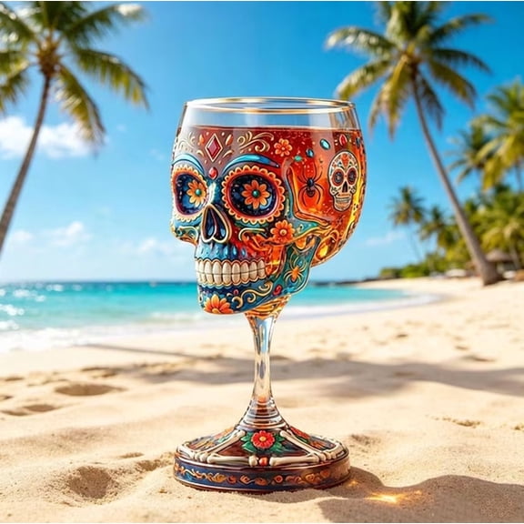 Jose Cuervo Day Of The Dead Sugar Skull Goblet Glass With Vivid Artistic Detail For Gothic Decor Statement Display And Gift Giving(1PCS)