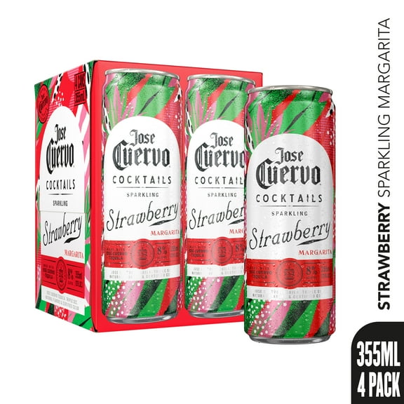 Jose Cuervo Sparkling Margarita Strawberry Cocktail, 8% ABV, 4 Pack, 355 ml Cans