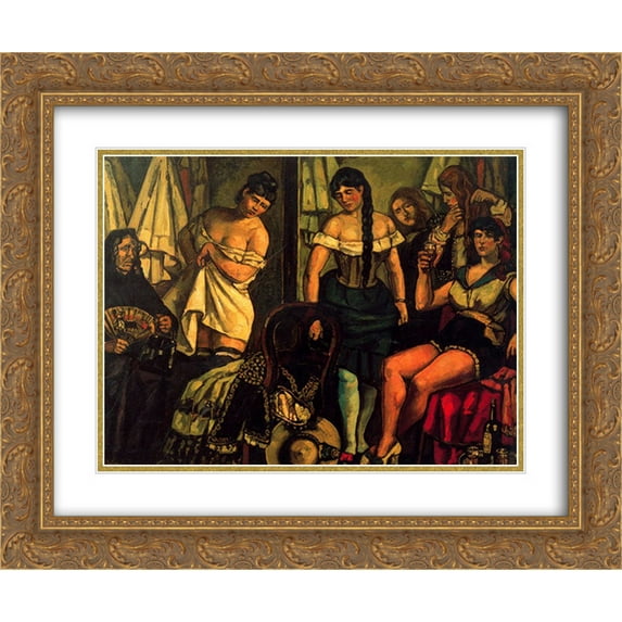 Jose Gutierrez Solana 2x Matted 24x20 Gold Ornate Framed Art Print 'Claudia Girls'