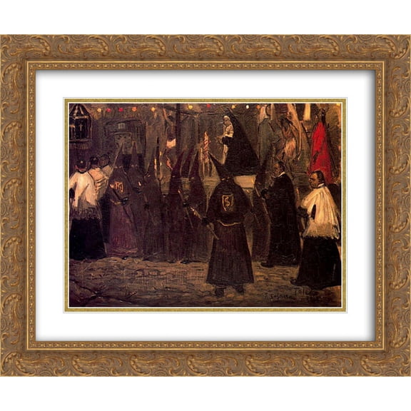 Jose Gutierrez Solana 2x Matted 24x20 Gold Ornate Framed Art Print 'Procession in Toledo'