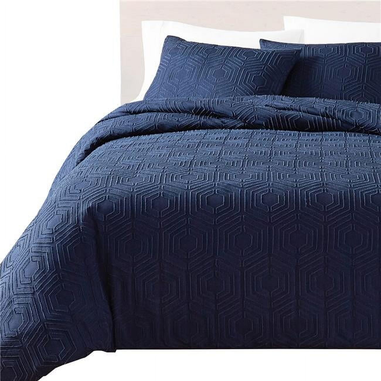 Jose Matching Shams Jacquard Comforter Set, Navy Blue - Queen Size - 3 ...