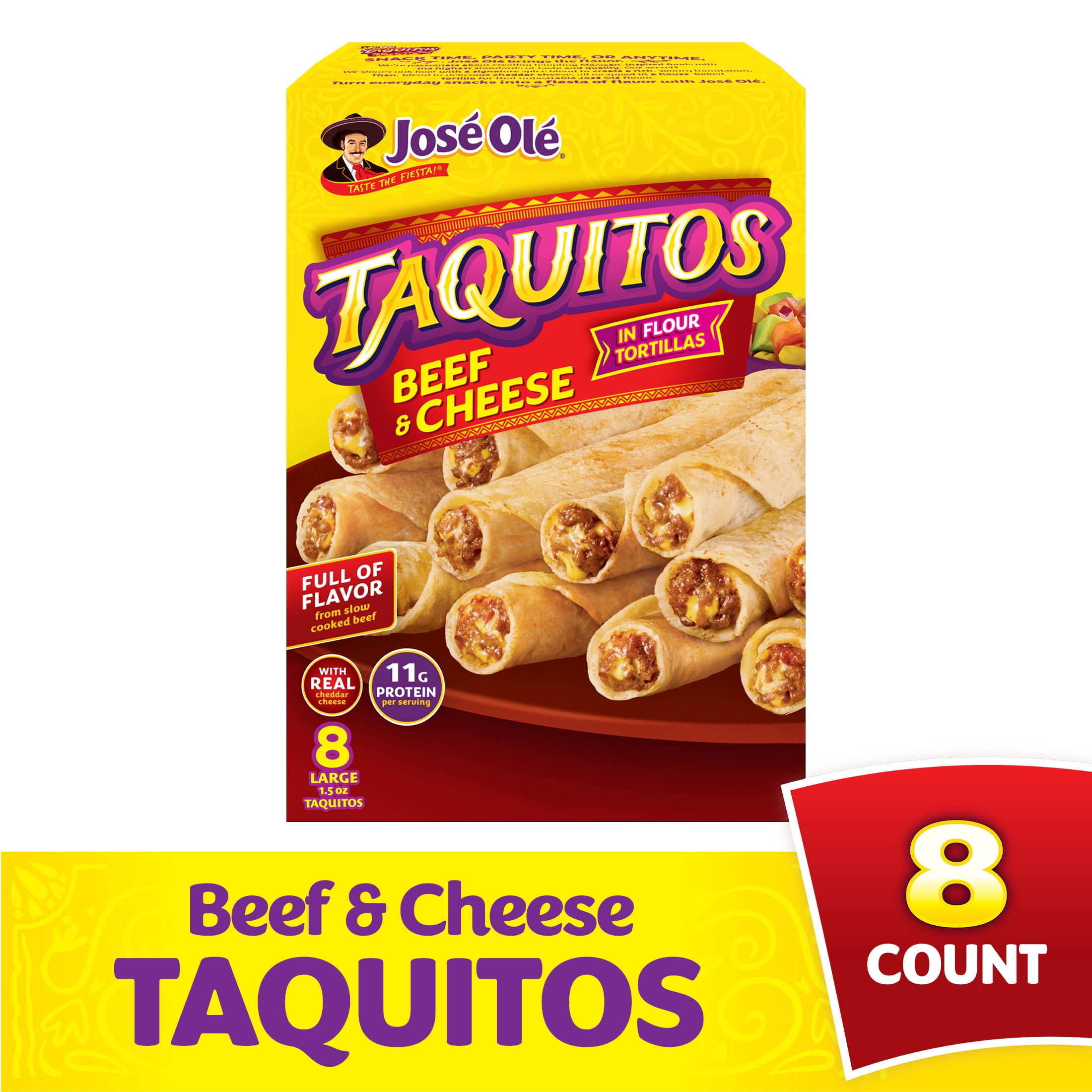 Jose Ole Beef & Cheese Flour Taquitos, Frozen Mexican Food, 12 oz, 8 Count