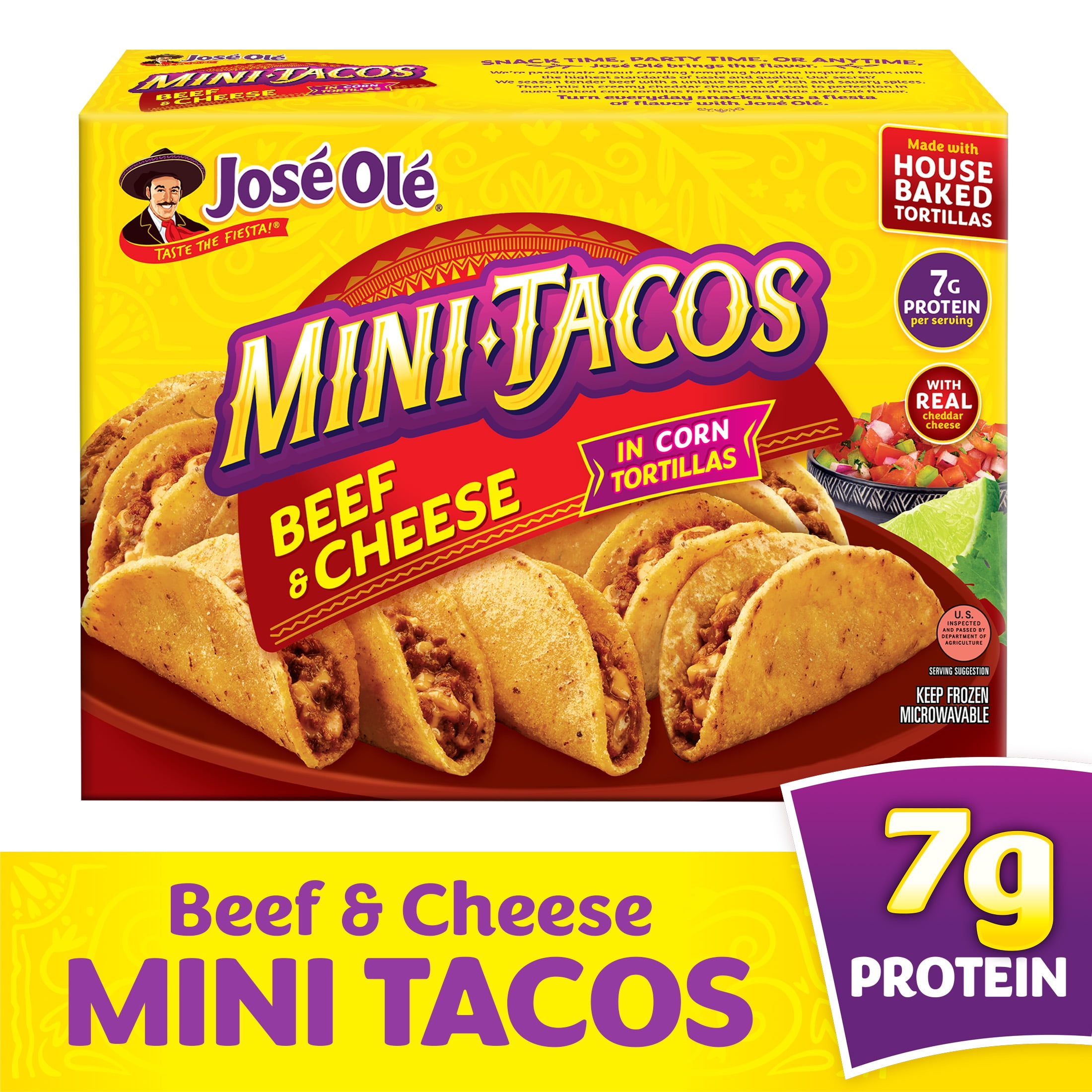 Jose Ole Beef & Cheese Mini Tacos, Frozen Mexican Food, 16.2 oz, 25 Count
