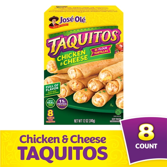 Jose Ole Chicken & Cheese Flour Taquitos, Frozen Mexican Food, 12 oz, 8 Count