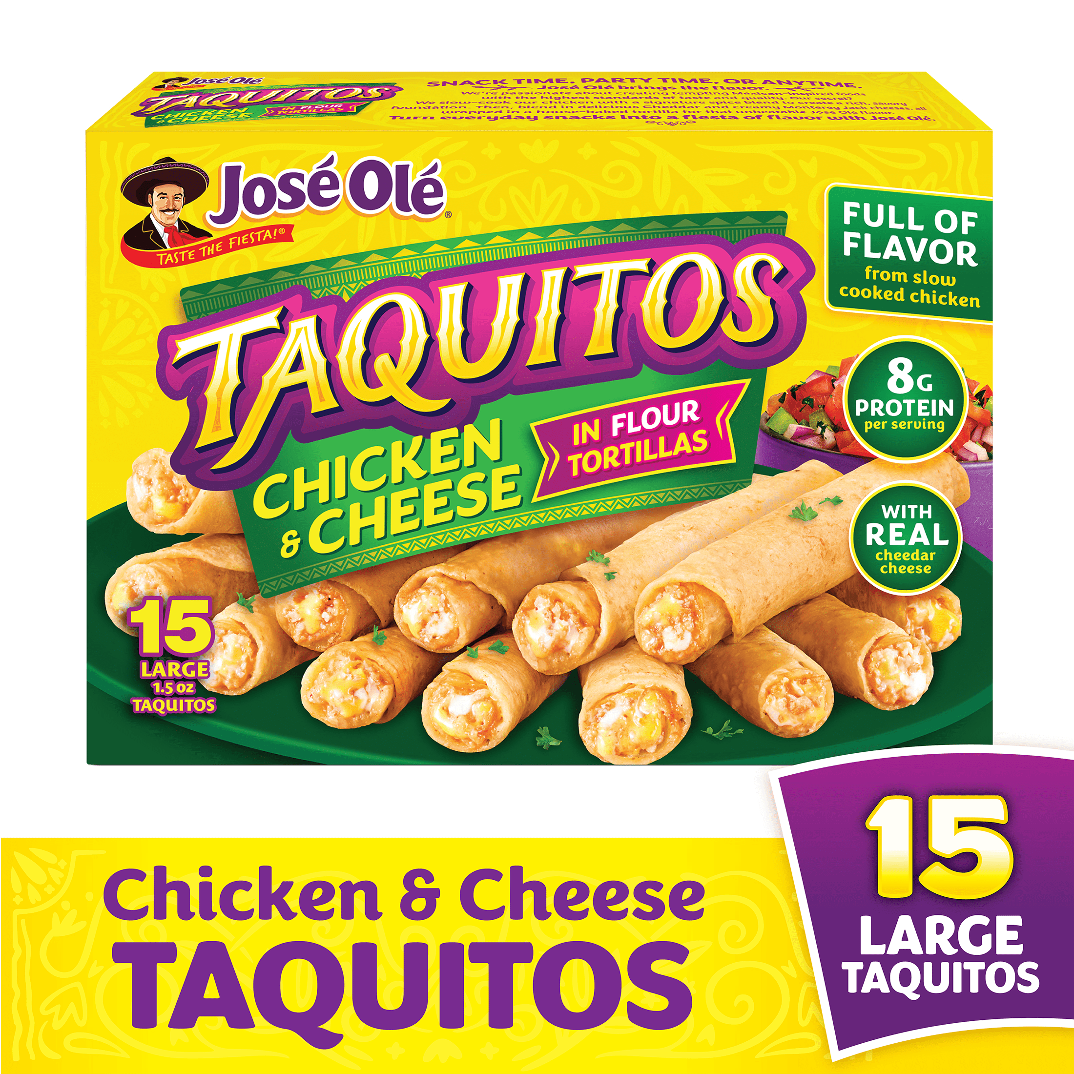 JOS OL Jose Ole Chicken & Cheese Flour Taquitos, Frozen Mexican Food, 22.5 oz, 15 Count