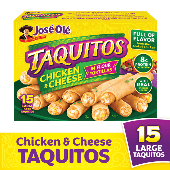 Jose Ole Chicken & Cheese Flour Taquitos, Frozen Mexican Food, 22.5 oz, 15 Count