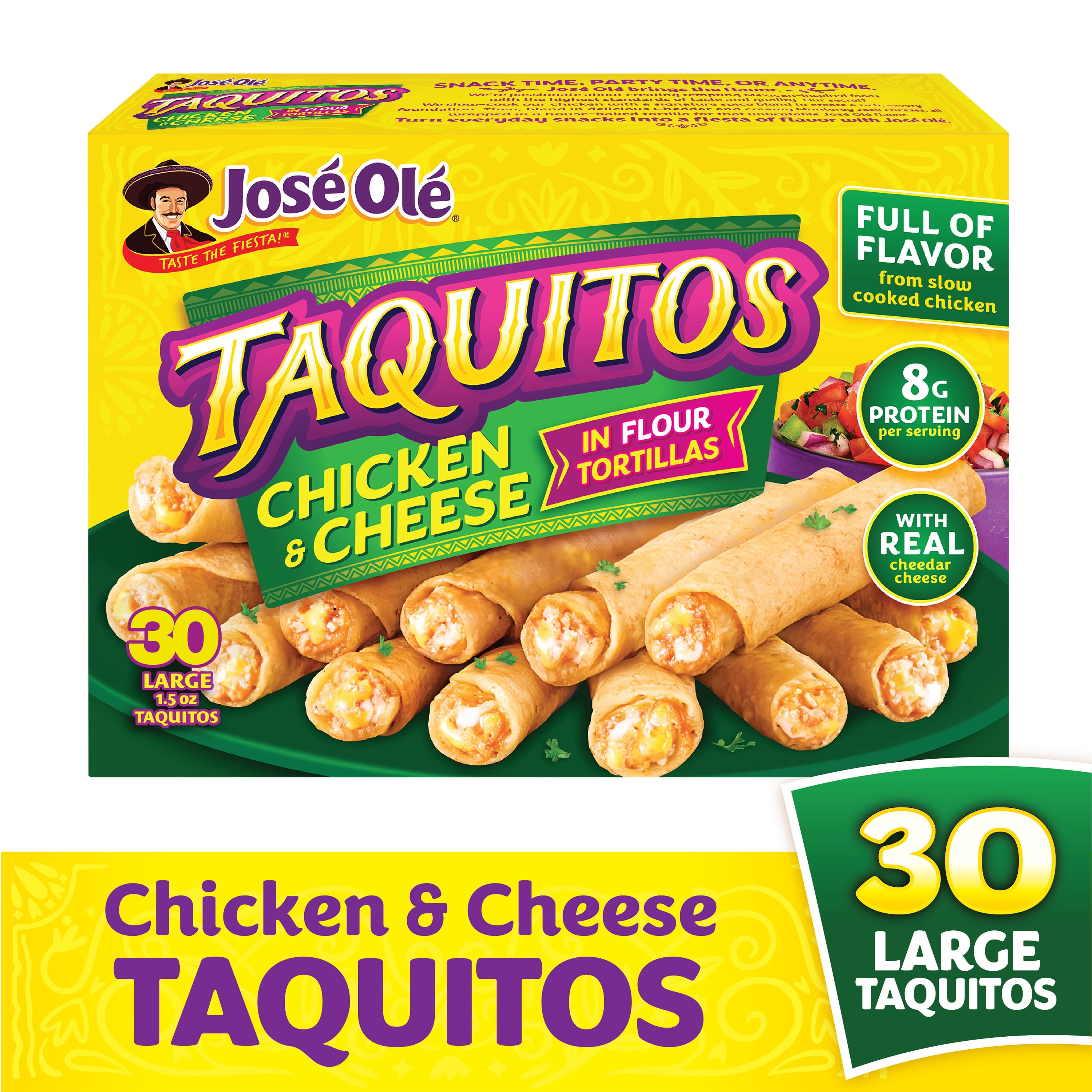 Jose Ole Chicken & Cheese Flour Taquitos, Frozen Mexican Food, 45 oz, 30 Count