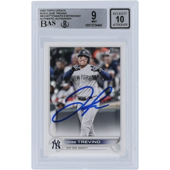 Jose Trevino New York Yankees Autographed 2022 Topps Update #US10 Beckett Fanatics Witnessed Authenticated 9/10 Card - Fanatics Authentic Certified