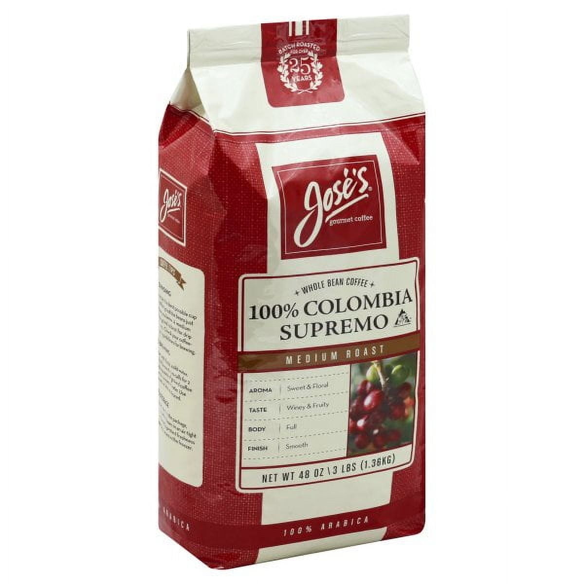Jose's Medium Roast Whole Bean 100% Colombia Supremo Coffee, 48 oz