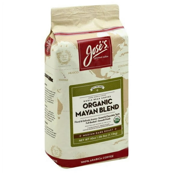 Jose's Organic Medium Dark Roast Whole Bean Mayan Blend Coffee. 40 oz