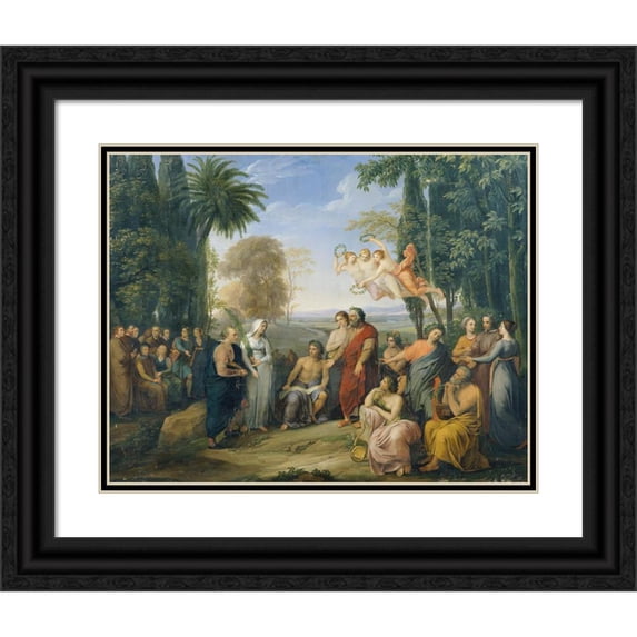 Josef Abel 24x20 Black Ornate Framed Double Matted Museum Art Print Titled: Klopstock Under the Poets in the Elysium (1803-1807)