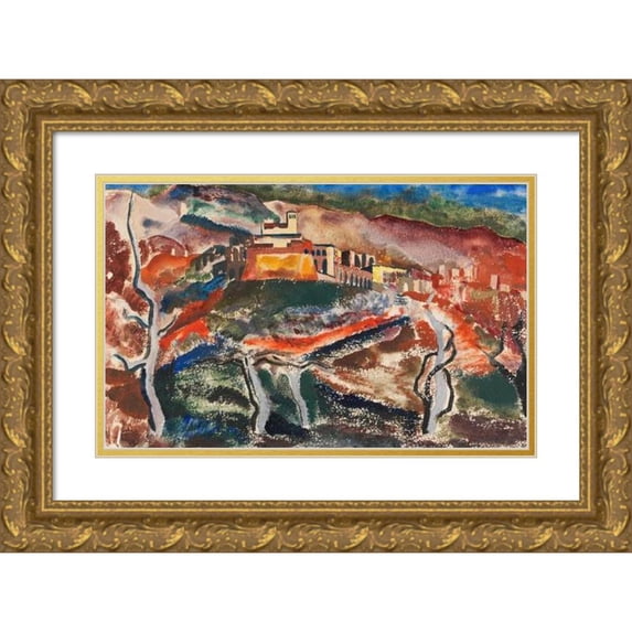 Josef Eberz 18x13 Gold Ornate Wood Frame and Double Matted Museum Art Print Titled - Assisi (1920)
