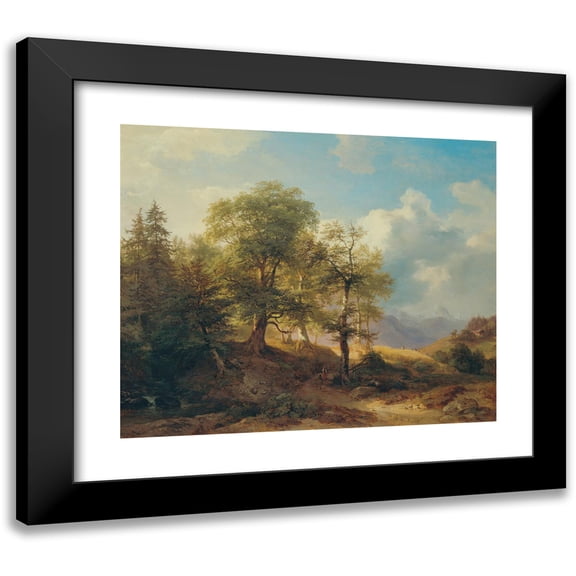 Josef Höger 23x20 Black Modern Framed Museum Art Print Titled - Summer Landscape in the High Mountains (1856)