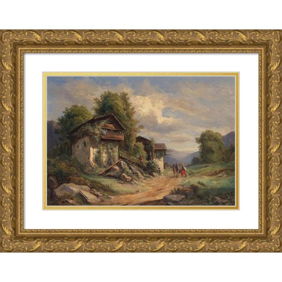 Josef Höger 24x18 Gold Ornate Framed and Double Matted Museum Art Print Titled - Rural Idyll (1852)