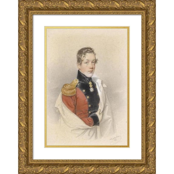 Josef Kriehuber 11x14 Gold Ornate Wood Frame and Double Matted Museum Art Print Titled - Portrait of an Austrian Prince (1833)