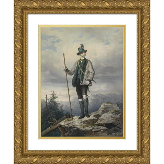 Josef Kriehuber 19x24 Gold Ornate Framed and Double Matted Museum Art Print Titled - Kaiser Franz Joseph I Im Ischler Jagdkostum (C1855)
