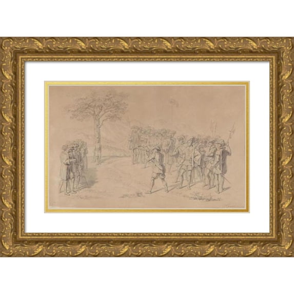 Josef Kriehuber 24x17 Gold Ornate Framed and Double Matted Museum Art Print Titled - Scene from Wilhelm Tell (1833)