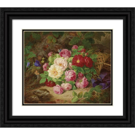 Josef Lauer 14x12 Black Ornate Wood Framed Double Matted Museum Art Print Titled: Rose Piece on the Forest Floor