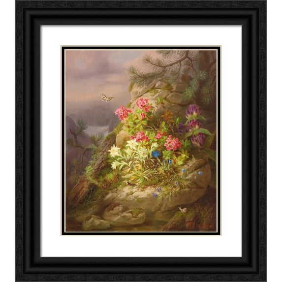 Josef Lauer 15x17 Black Ornate Wood Framed Double Matted Museum Art Print Titled - Still Life with Snail
