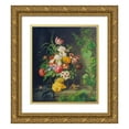 thumbnail image 1 of Josef Lauer 15x17 Gold Ornate Wood Frame and Double Matted Museum Art Print Titled - Still Life with Flowers, Sparrow and Vine Branch (1848), 1 of 4