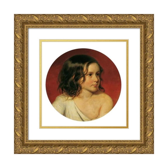 Josef Matthias Aigner 15x15 Gold Ornate Wood Frame and Double Matted Museum Art Print Titled - Child Portrait (1848)
