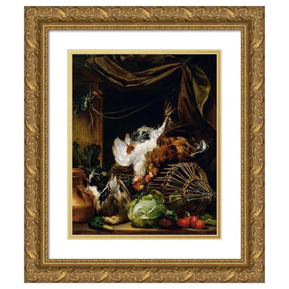 Josef Neugebauer 20x24 Gold Ornate Framed and Double Matted Museum Art Print Titled - Still Life (1859)