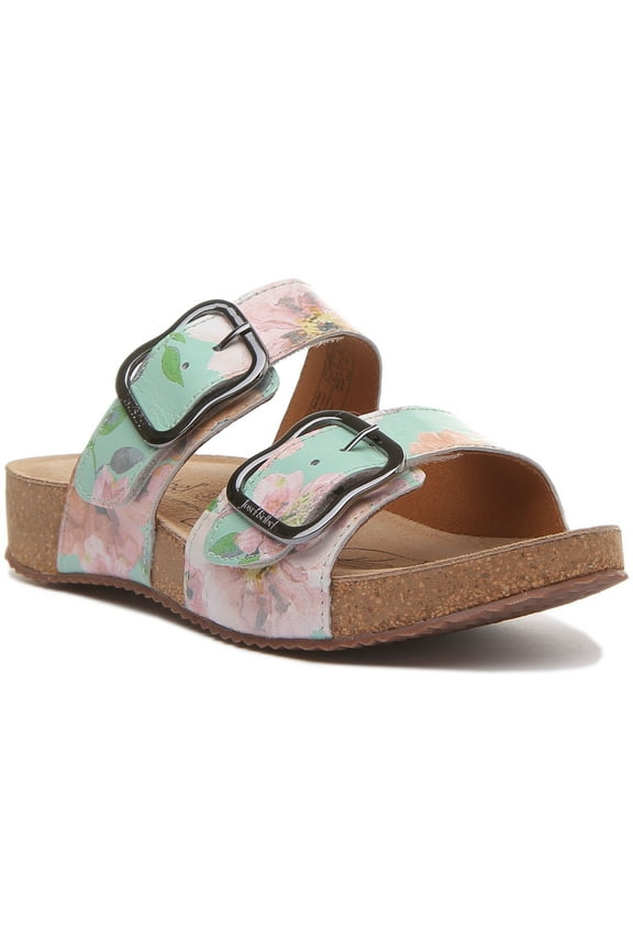 Tonga 64 Women's Floral Leather Sandal With 2 Buckle Strap In Mint Size 6