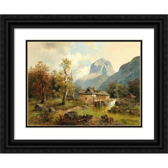 Josef Thoma 14x11 Black Ornate Wood Framed Double Matted Museum Art Print Titled: Motif from Tyrol