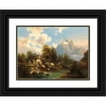 thumbnail image 1 of Josef Thoma 24x19 Black Ornate Framed Double Matted Museum Art Print Titled: A Mill by a Mountain River, in the Background the Dachstein Massif, 1 of 5