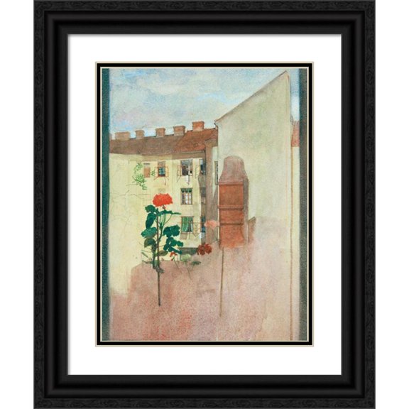 Josef Wawra 12x14 Black Ornate Wood Framed Double Matted Museum Art Print Titled: View from the Window (1907)
