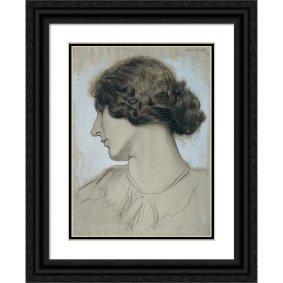 Josef Wawra 14x18 Black Ornate Wood Framed Double Matted Museum Art Print Titled - Head of a Young Woman in Profile (1918)