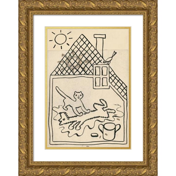 Josef Čapek 11x14 Gold Ornate Wood Frame and Double Matted Museum Art Print Titled - I Had a Dog and a Cat Pl 40 (1928)
