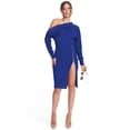 thumbnail image 1 of Josefa Asymmetric Dress - Women's Long sleeve convertible midi dress with gold zippers (Royal Blue), 1 of 18