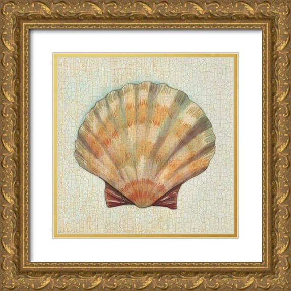Josefina 20x20 Gold Ornate Wood Framed with Double Matting Museum Art Print Titled - Coastal Treasures I