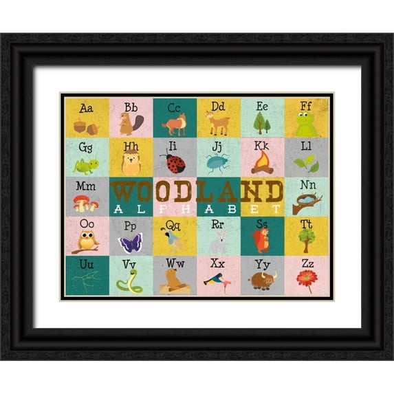 Josefina 24x19 Black Ornate Wood Framed with Double Matting Museum Art Print Titled - Woodland Alphabet (horizontal)