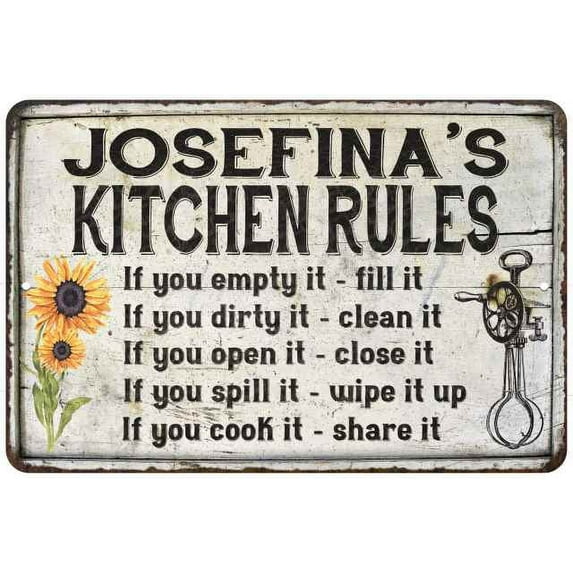 Josefina's Kitchen Rules Chic Sign Vintage Decor 8x12 Metal Sign 108120032481