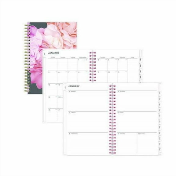 Joselyn Weekly/Monthly Planner, Floral Artwork, 8 x 5, Pink/Peach/Black Cover, 12-Month (Jan to Dec): 2026 | Bundle of 2