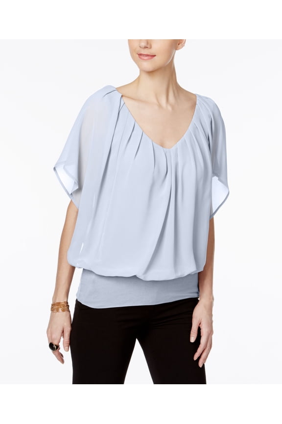 Dolman Sleeve Chiffon Top Chambray Blue S