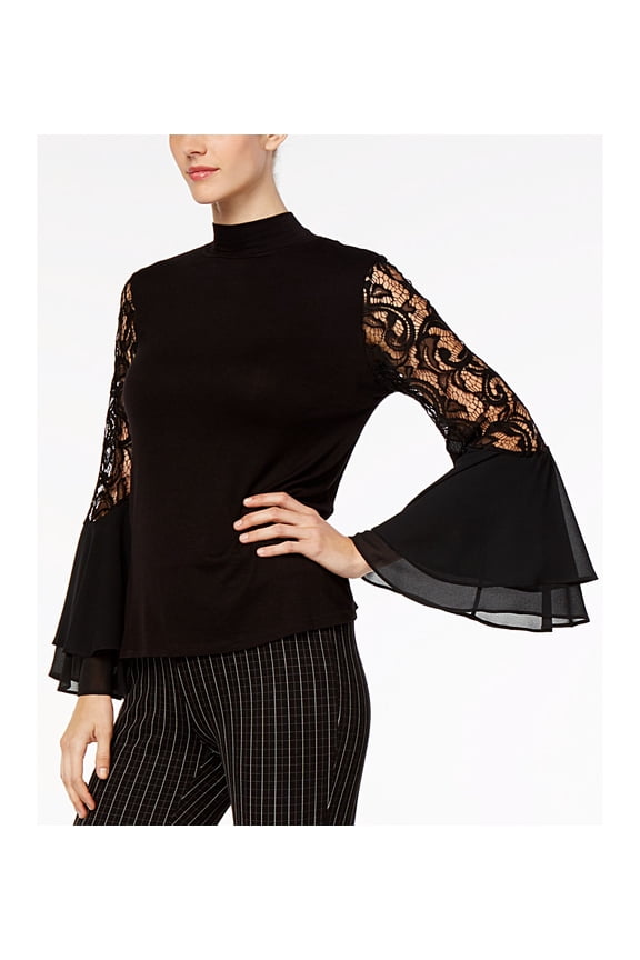Lace Bell Sleeve Top Jet Black XS