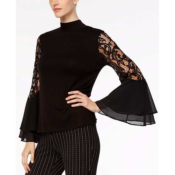 Joseph A Lace Bell Sleeve Top Jet Black XS