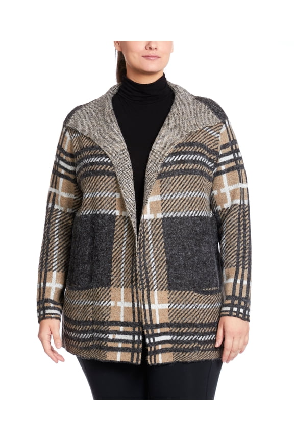 Plus Size Short Drape Collar Coatigan Sweater Drape Portland Plaid 2X