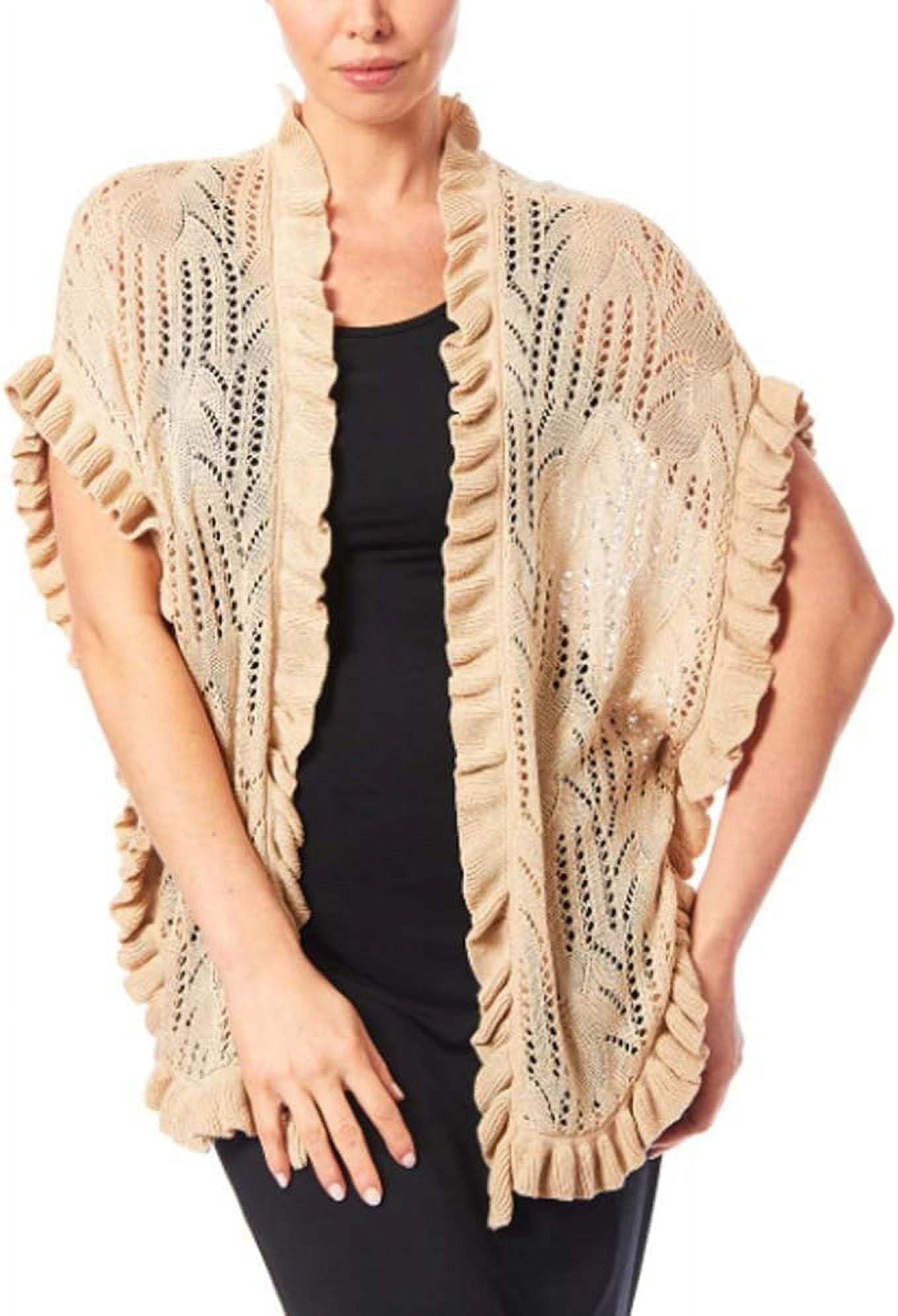 Joseph A Ruffle Front Open Stitch Poncho in Khaki - Large - Walmart.com