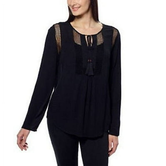 Joseph A Women's Crinkle Blouse Crochet Detail Loose Fit Top Shirt