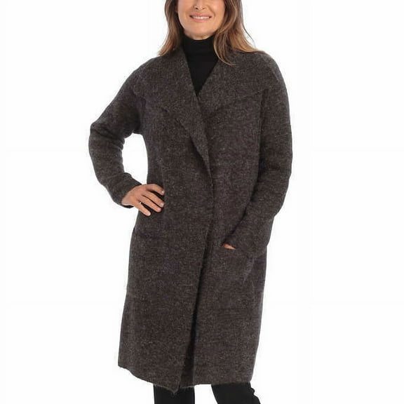 Joseph A Women'sSweater Cardigan Coat Open Front Pockets Relaxed Fit (XS/Small, Gray)