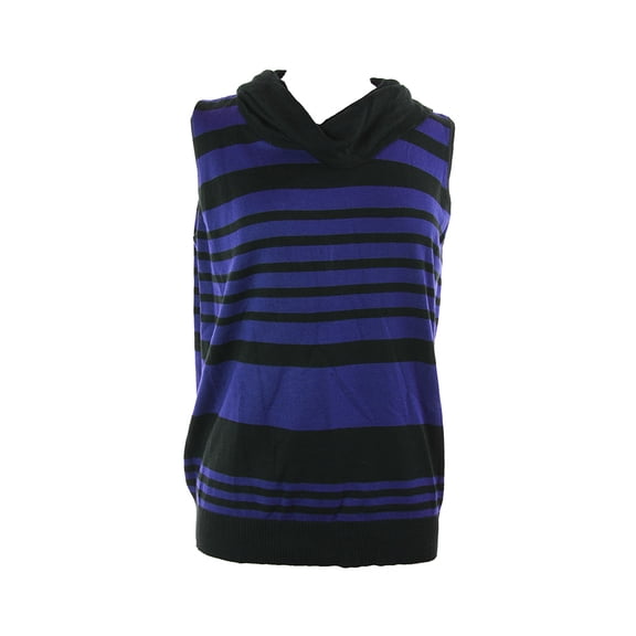 Joseph A Womens Blue Black Sleeveless Striped Cowl-Neck Sweater XL